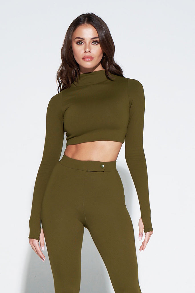 THE OB LONG SLEEVE CROP TOP-OLIVE - Icon Swim