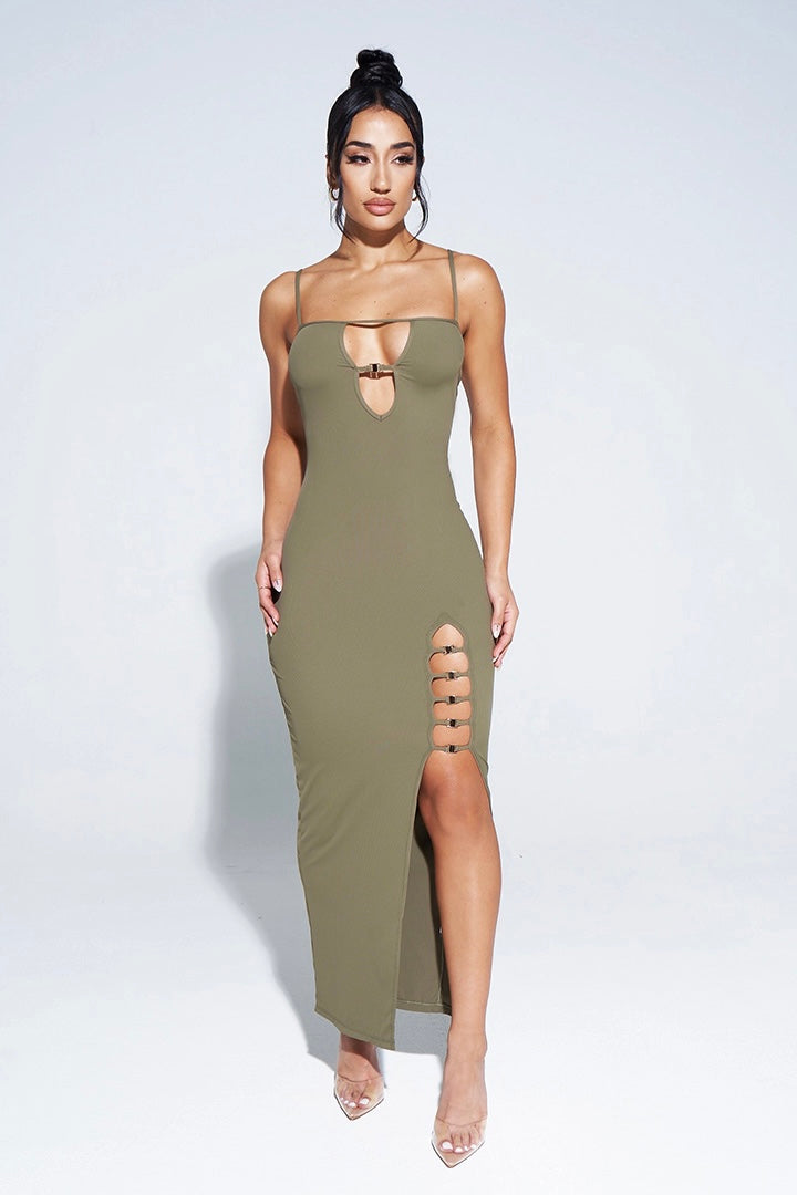 Olive Leaves Cinched Waist Maxi Jade main image 1