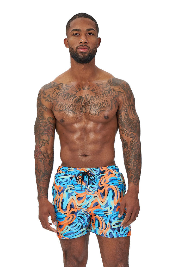 power trip beach shorts-blue swirl print - Icon