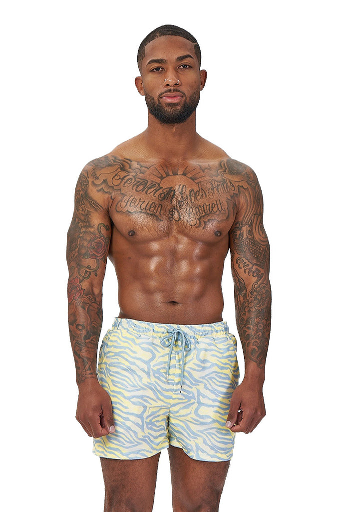 power trip beach shorts-yellow zebra print - Icon