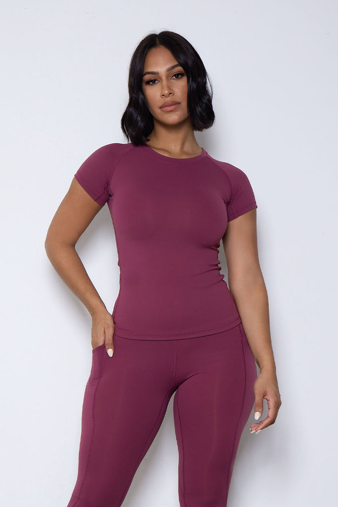 ESSENTIAL CREWNECK TOP-RED WINE - Icon Swim