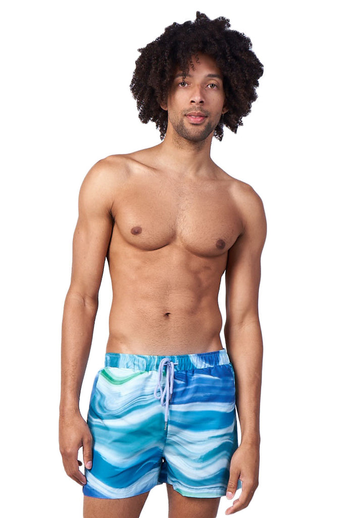 power trip beach shorts-blue wave print - Icon