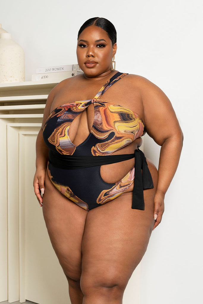 slide thru swimsuit-black marble print - Icon