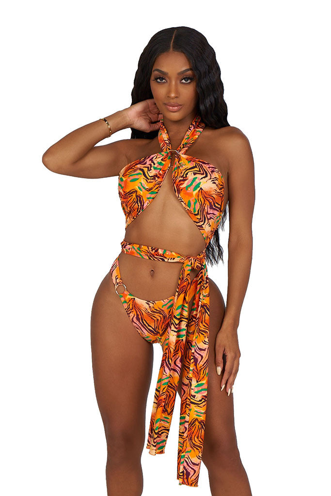 Girl code bikini- orange zebra print(multi way top) - Icon