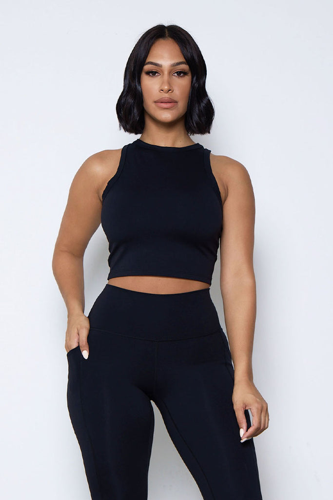 ESSENTIAL CREWNECK CROP-BLACK - Icon Swim