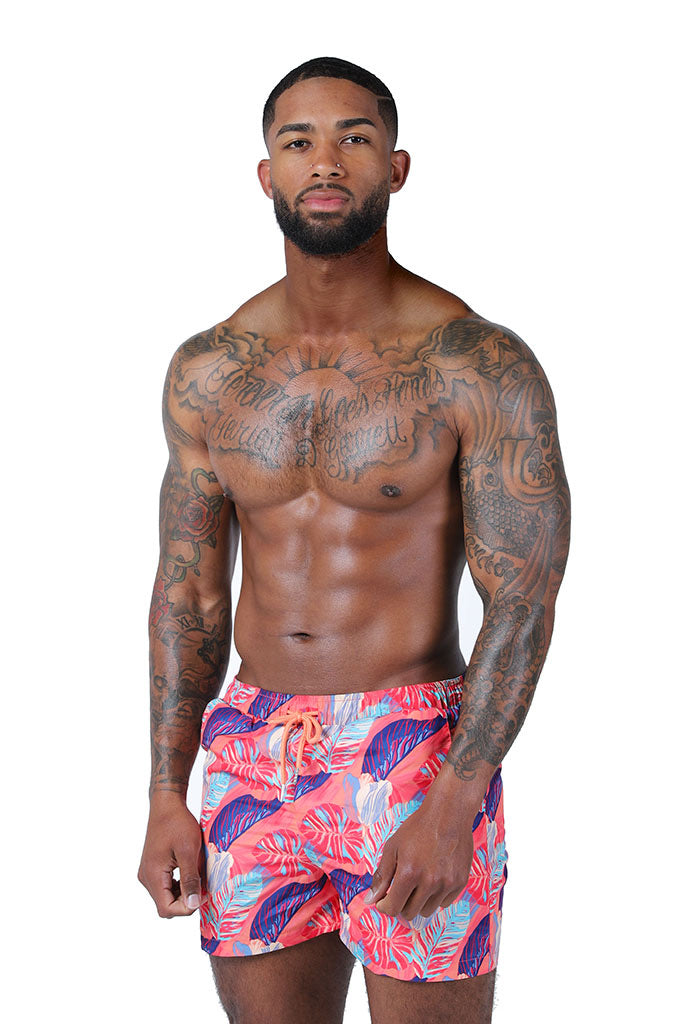 power trip beach shorts-tropical print - Icon