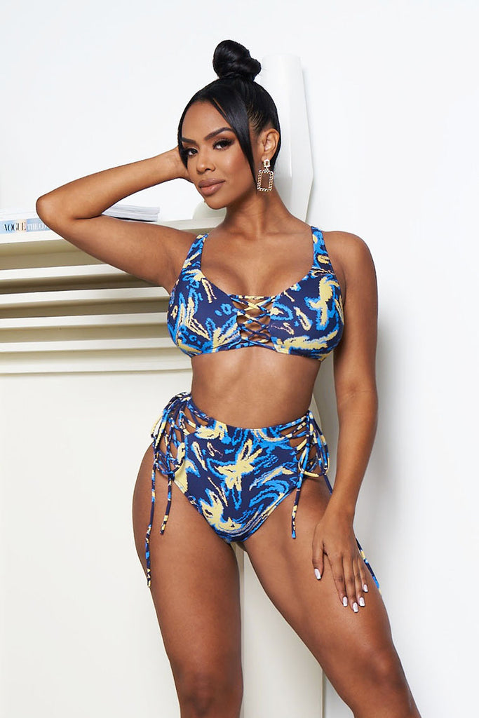 samoa highwaist set - blue abstract - Icon