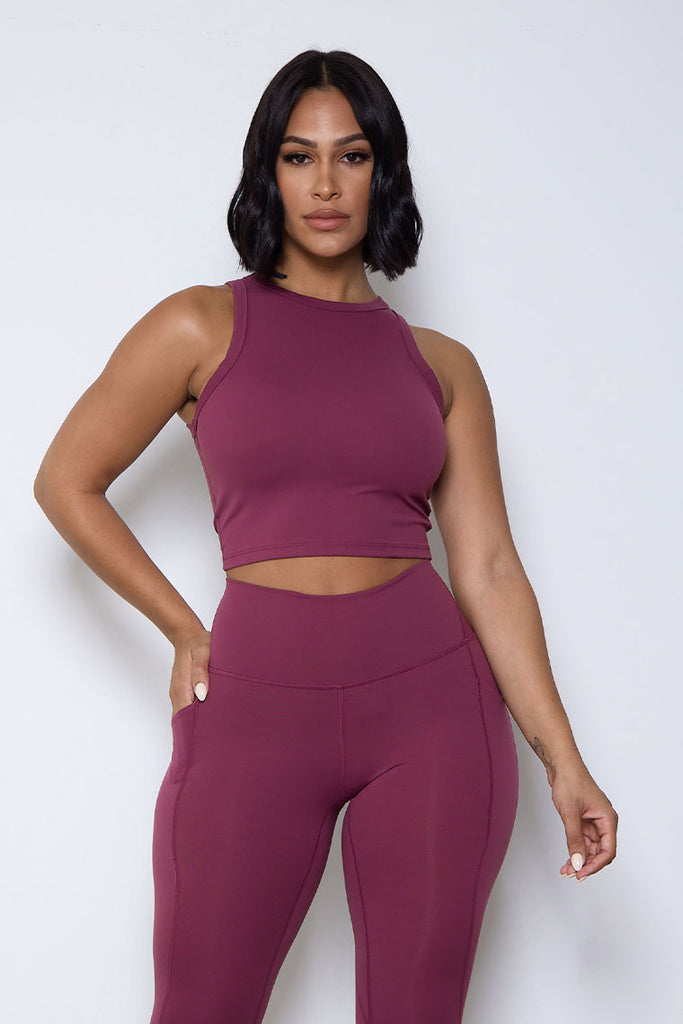 ESSENTIAL CREWNECK CROP-RED WINE - Icon Swim