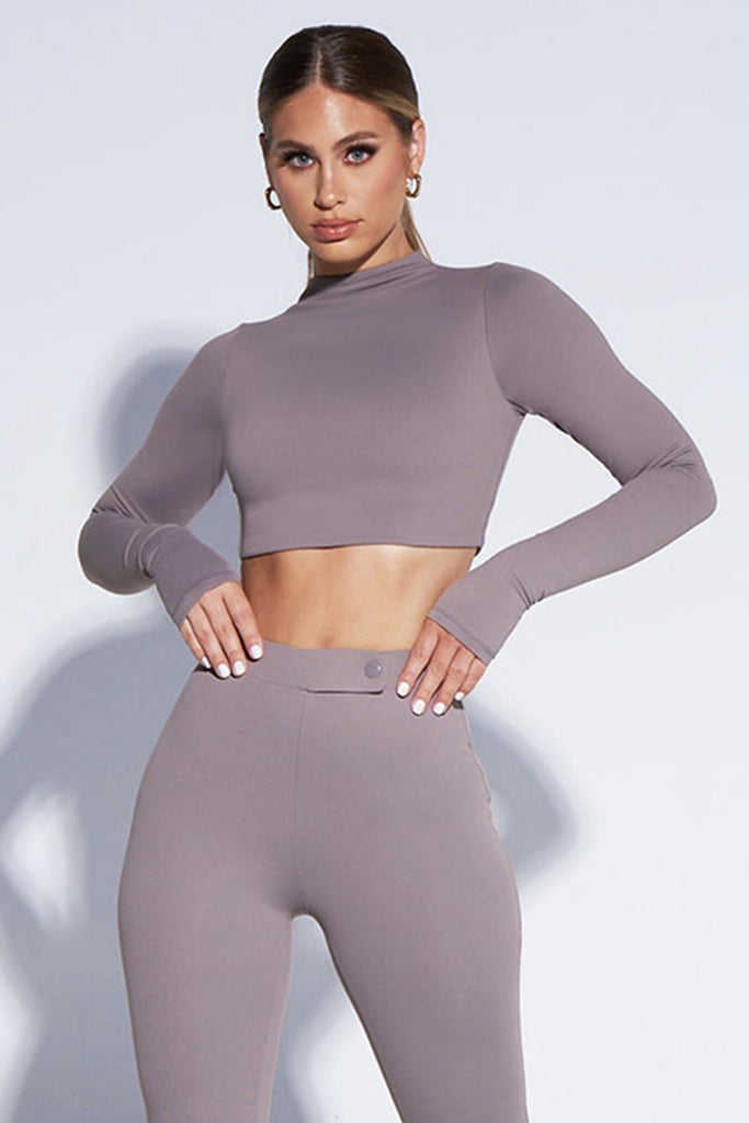 THE OB LONG SLEEVE CROP TOP-MOCHA - Icon Swim