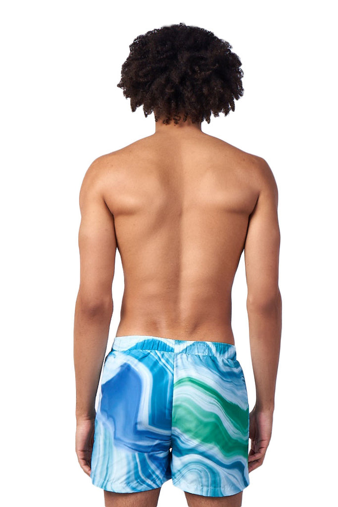 power trip beach shorts-blue wave print - Icon